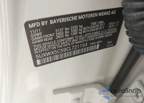 2012 BMW X3 xDrive28I из США, поврежденный, VIN 5UXWX5C59CL721154